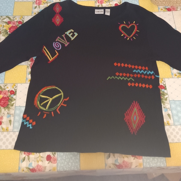 Chico's Tops - Chico's Black Top with Colorful Embroidery